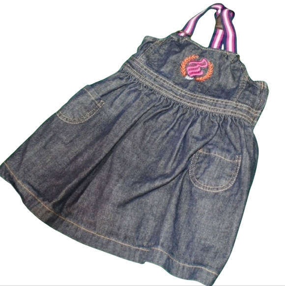 Rocawear Toddler Denim Dress with Pink and White Straps Size 3T - Picture 1 of 4